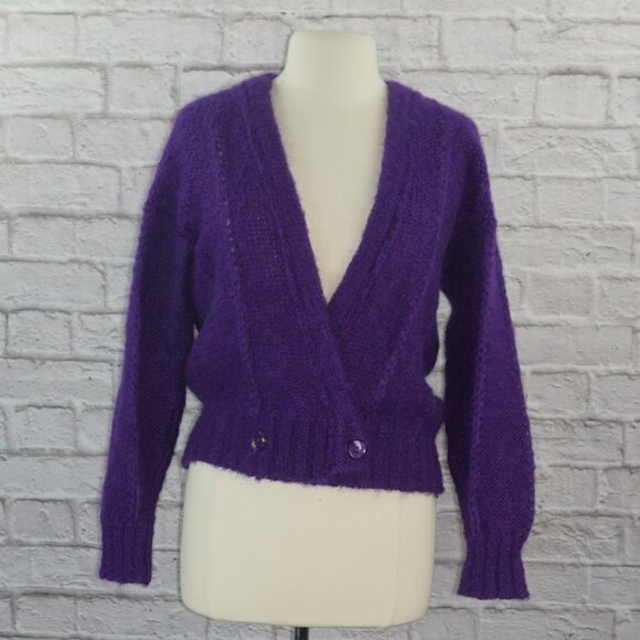 Vintage Purple Mohair Cardigan Sweater - Picture 1 of 5